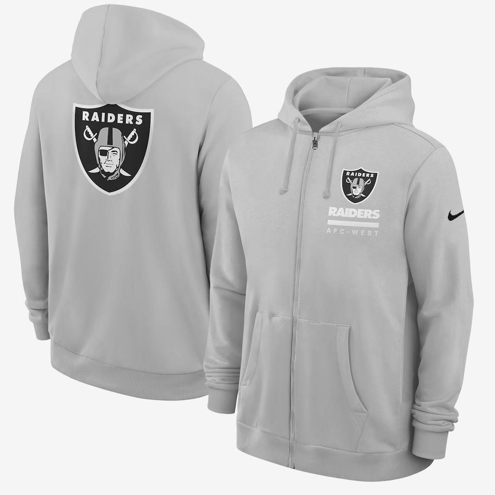 Men 2026 NFL Oakland Raiders zip-up hoodie Grey 01